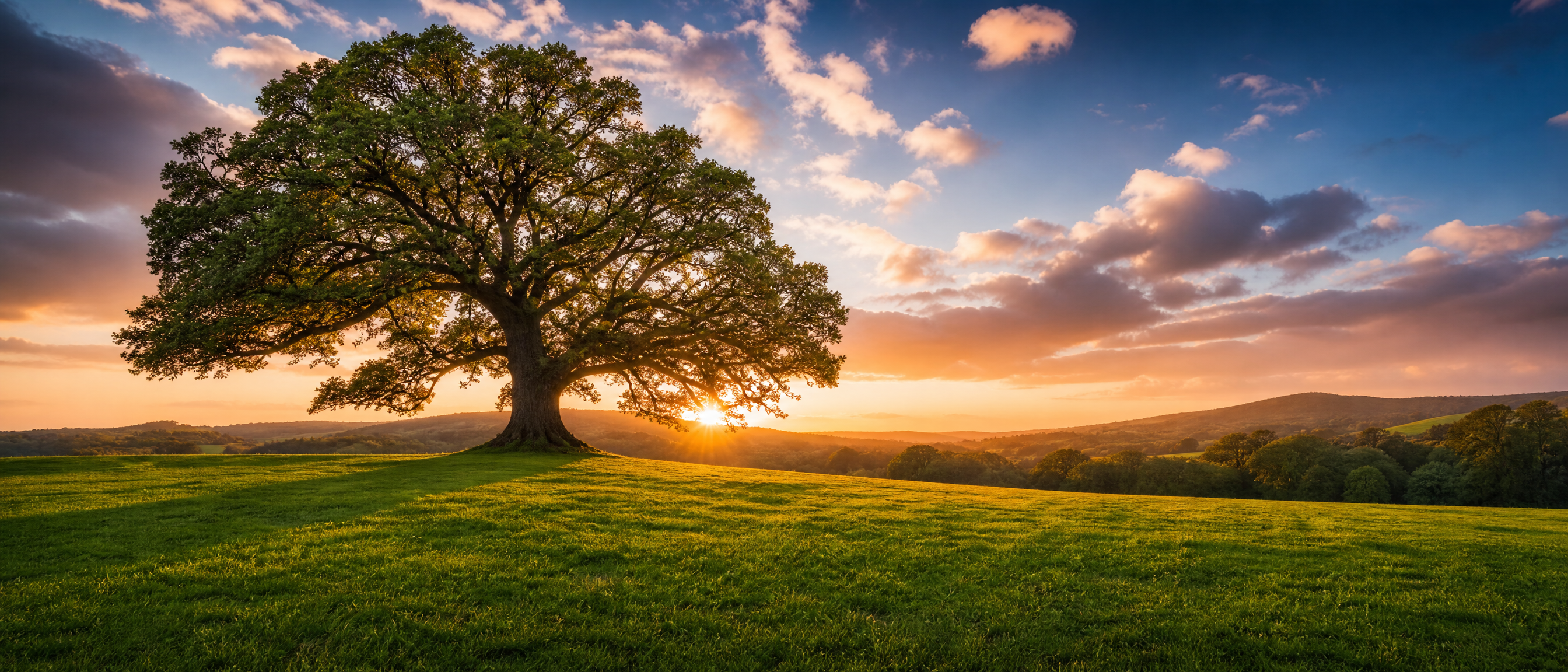 Mature oak tree in the English countryside